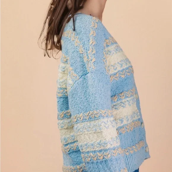 Very J Blue and Cream Cardigan - Picture 4 of 5